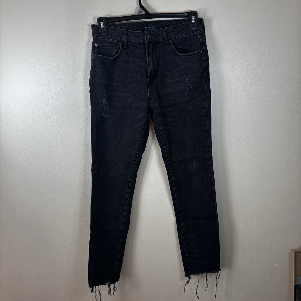 Aeropostale Skinny Tapered Fit Black Denim Mens Jeans 31x32 Stretch Distressed